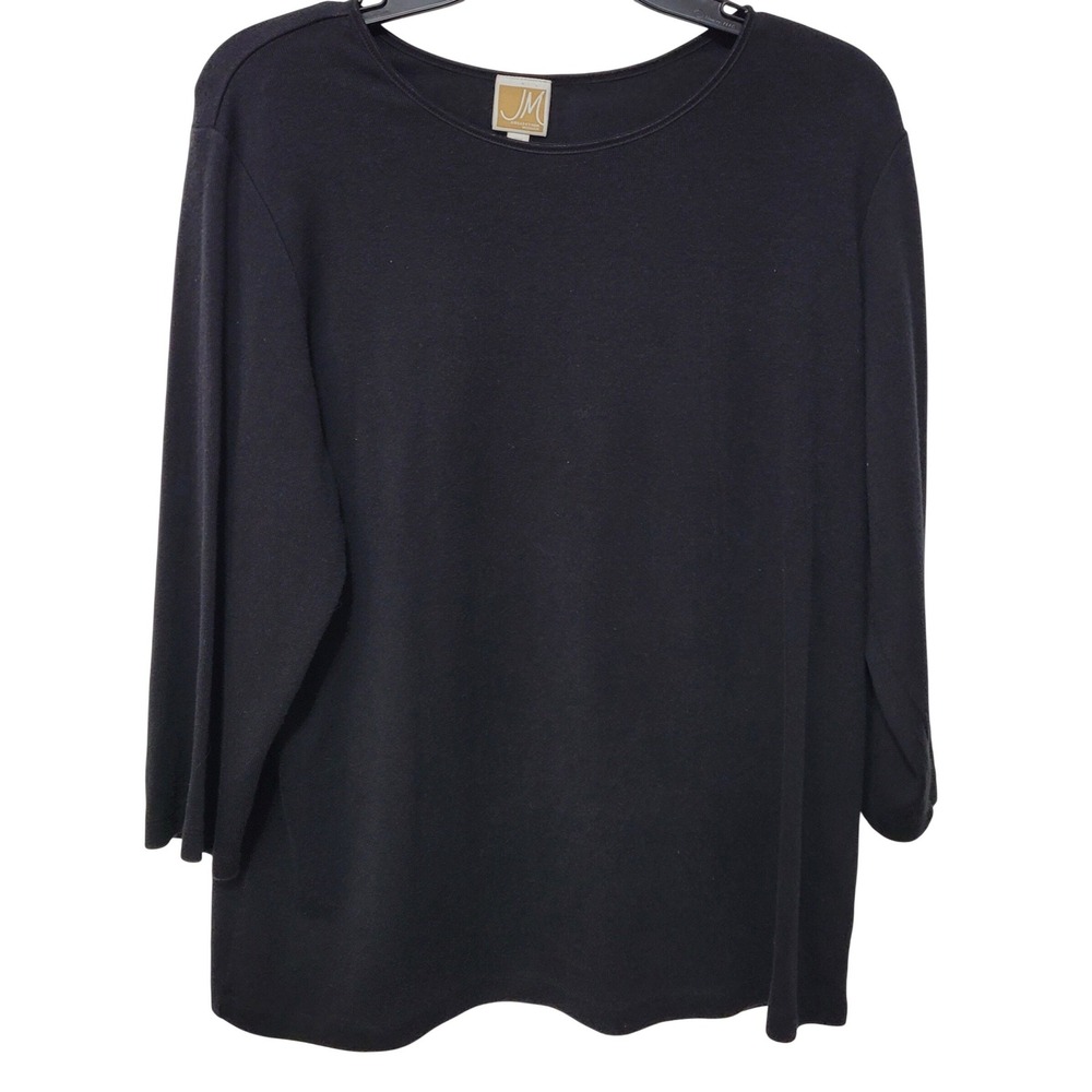 JM Collection Woman Black 0X 3/4 Sleeve Crew Neck Top Plus Size Basic
